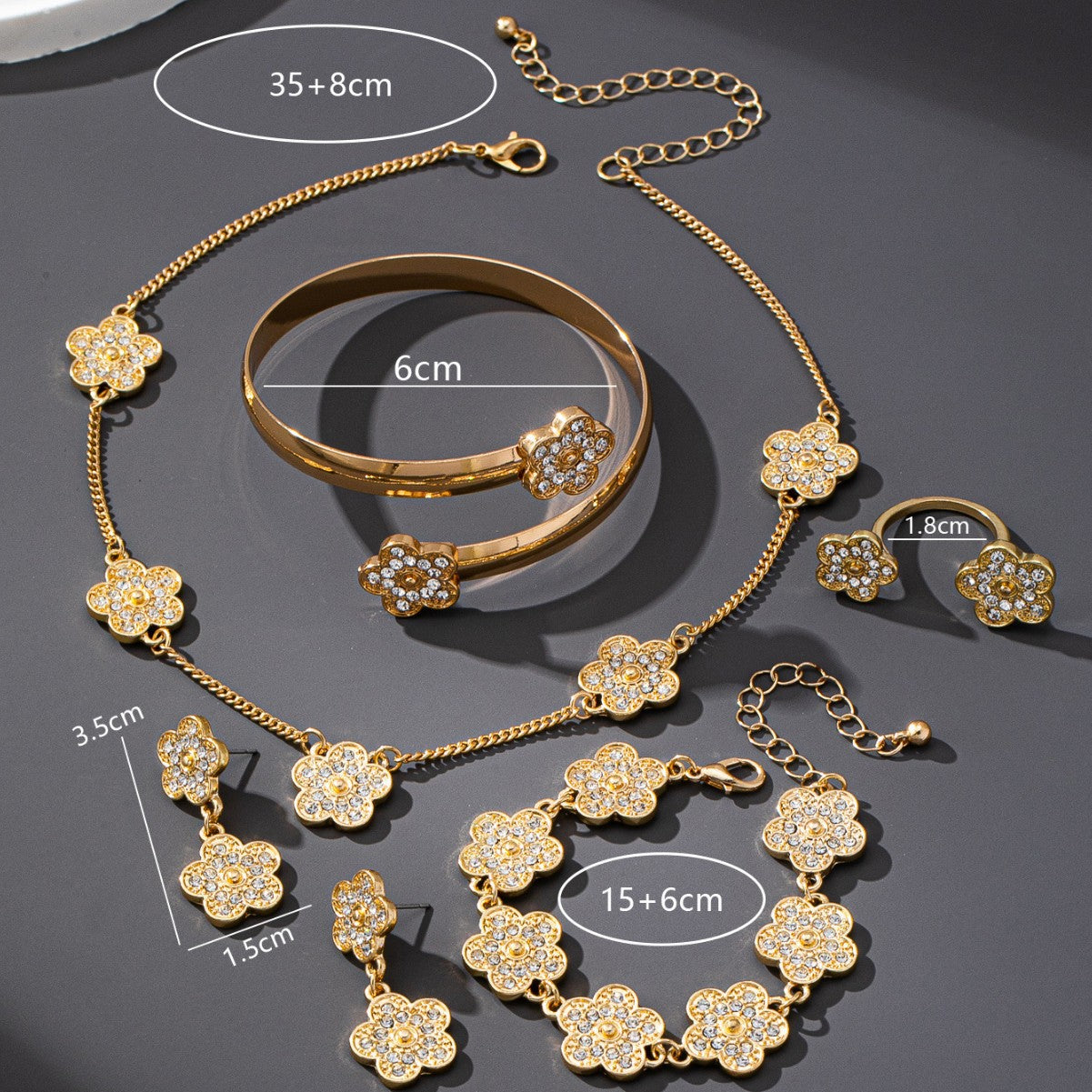 Unisex Flowers Jewelry Set Featuring Electroplated Zinc Alloy With Zircon Inlay, 1 Set