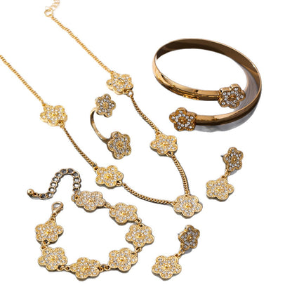 Unisex Flowers Jewelry Set Featuring Electroplated Zinc Alloy With Zircon Inlay, 1 Set