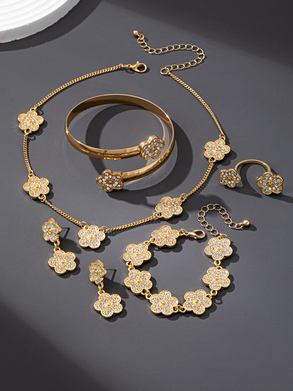 Unisex Flowers Jewelry Set Featuring Electroplated Zinc Alloy With Zircon Inlay, 1 Set