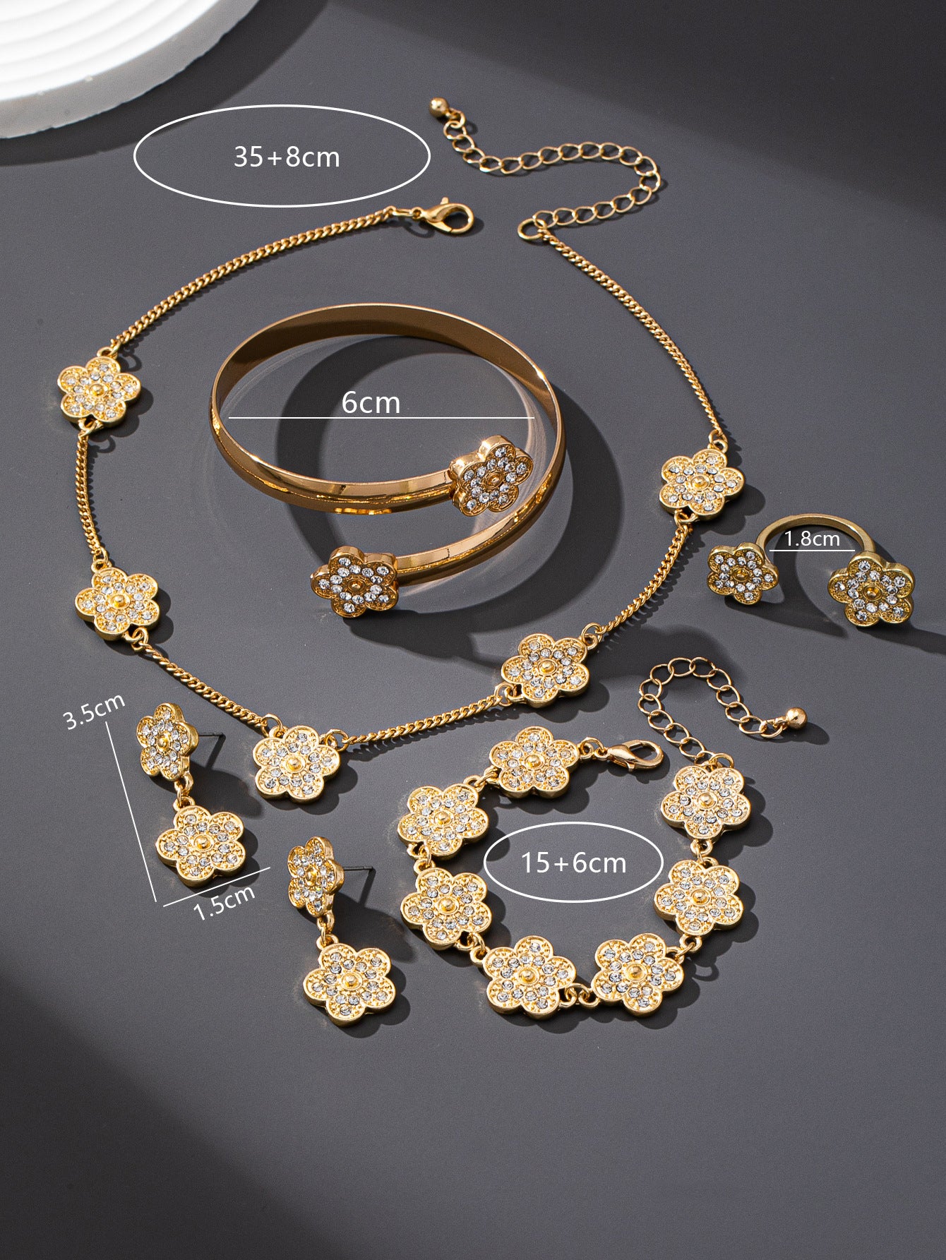 Unisex Flowers Jewelry Set Featuring Electroplated Zinc Alloy With Zircon Inlay, 1 Set