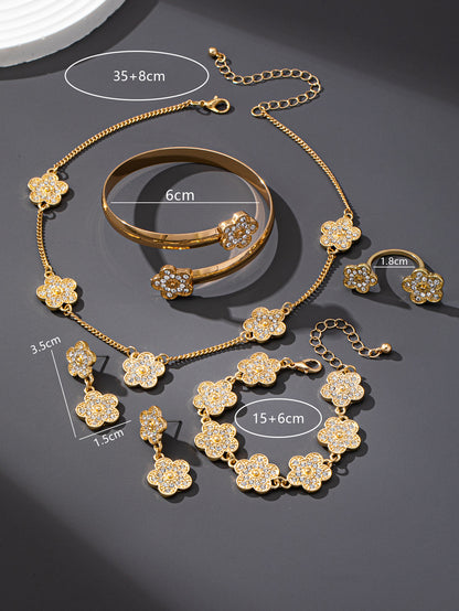 Unisex Flowers Jewelry Set Featuring Electroplated Zinc Alloy With Zircon Inlay, 1 Set