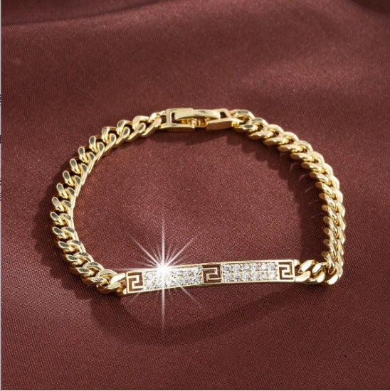 Handmade Gold Letter Bracelet For Women In Simple Style With Zinc Alloy And Zircon Inlay Featuring Handmade Chain