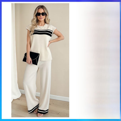 Color Block Casual T-shirt Co-ord Set With Short Sleeve Raglan Sleeve In Viscose Fiber, 2 Pieces Set