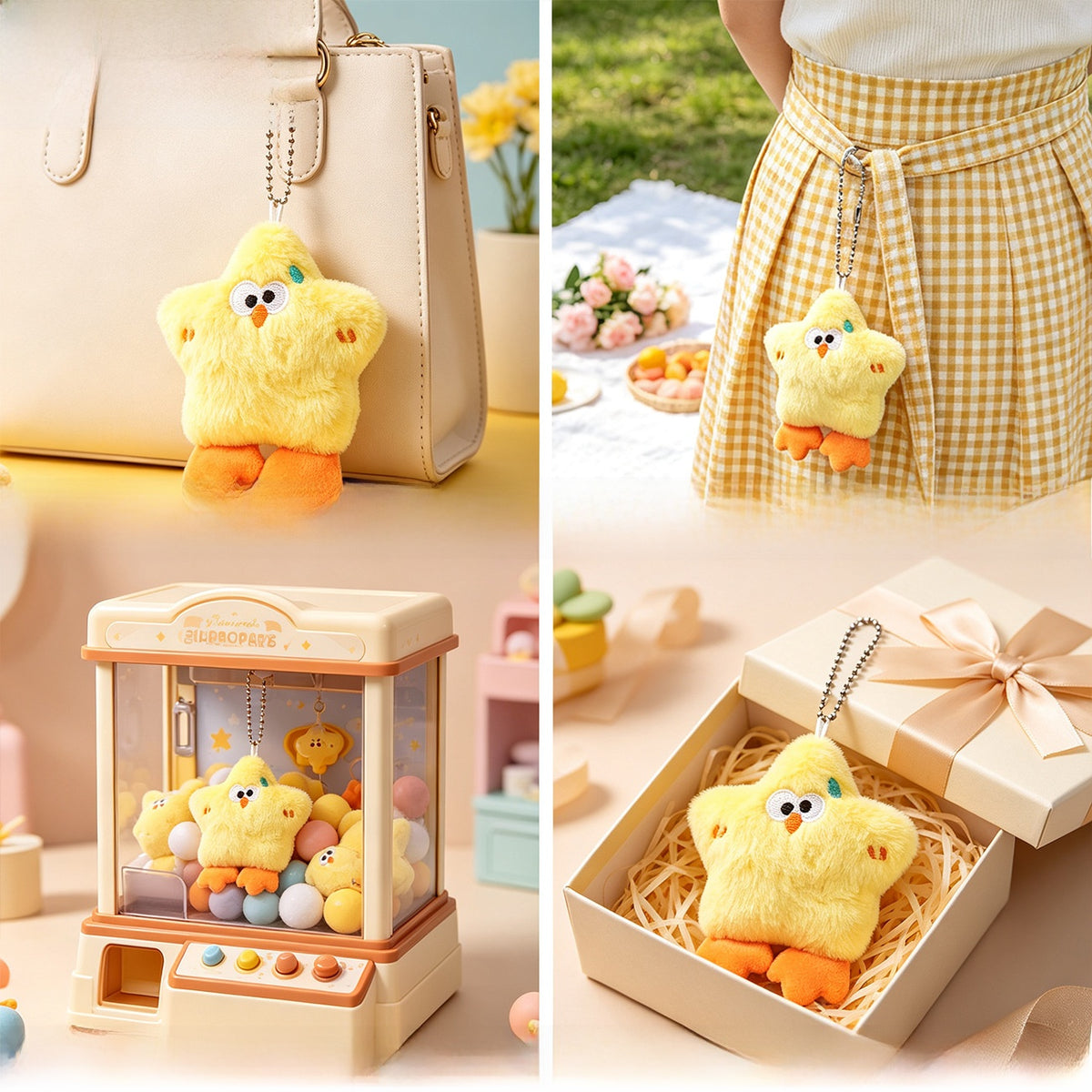 Children's Day Yellow Plush Bag Charm Key Chain, Soft And Cute Accessory For Bags