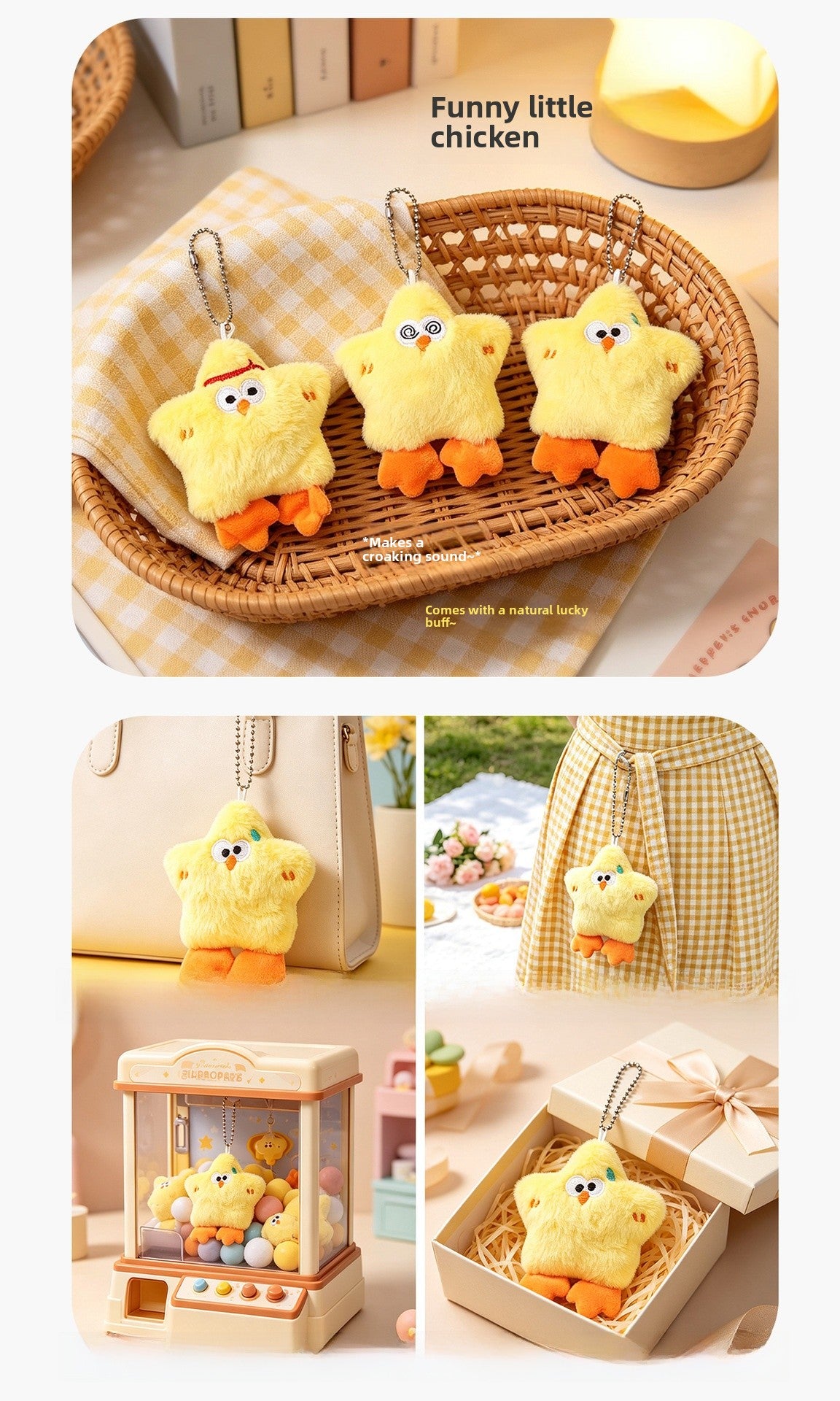 Children's Day Yellow Plush Bag Charm Key Chain, Soft And Cute Accessory For Bags