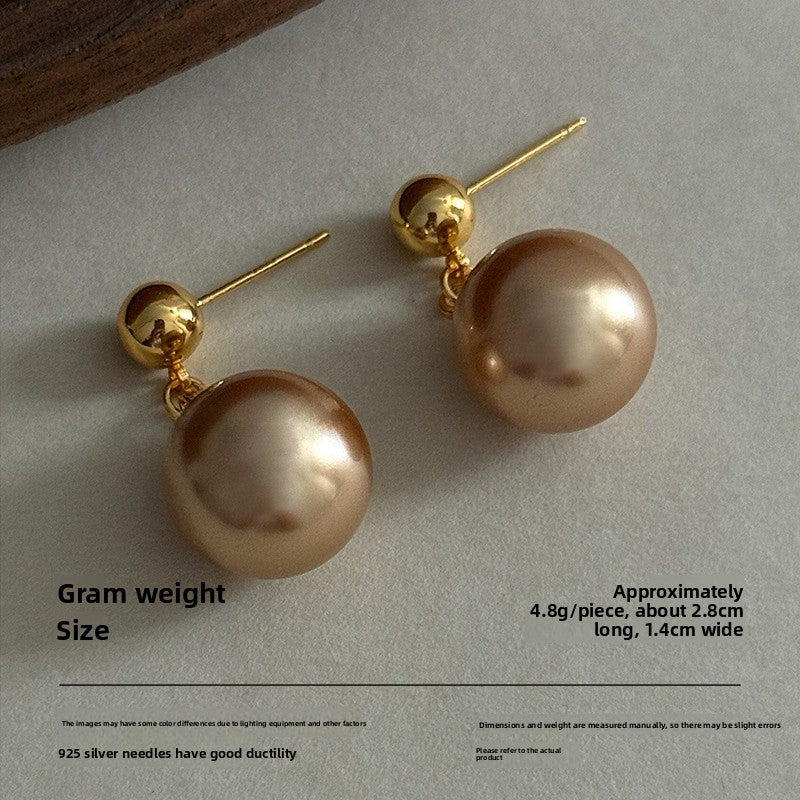 Round Drop Earrings For Women Featuring Imitation Pearl In Gold With Real Gold Plated And 925 Sterling Silver Stud