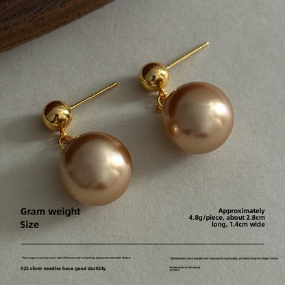 Round Drop Earrings For Women Featuring Imitation Pearl In Gold With Real Gold Plated And 925 Sterling Silver Stud