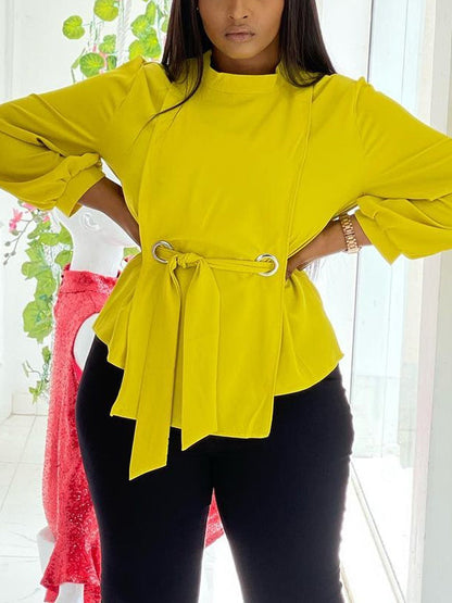 Loose Wrap Bandage Hollow Solid Color Split-Joint Blouses&Shirts Tops
