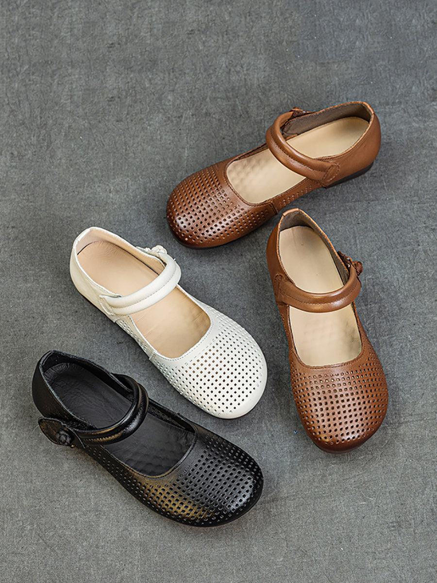 Women Casual Summer Genuine Leather Hollow Out Shoes