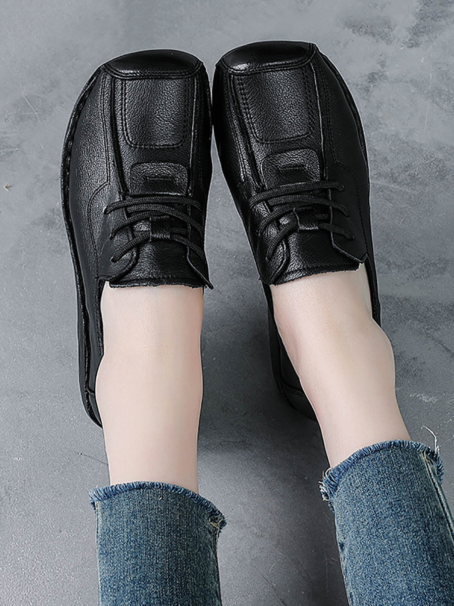 Women Vintage Genuine Leather Hollow Out Platform Shoes