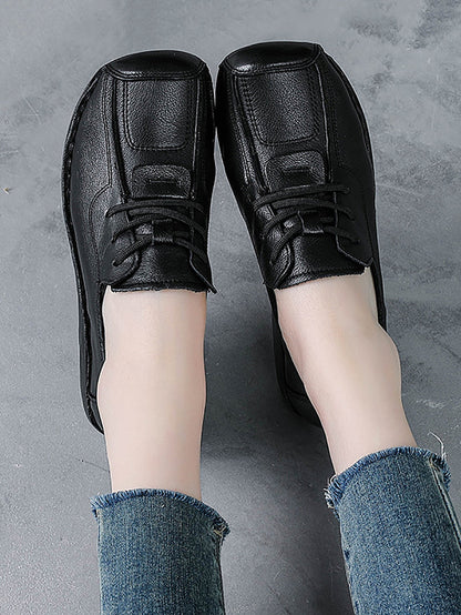 Women Vintage Genuine Leather Hollow Out Platform Shoes