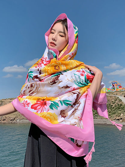 Women Ethnic Print Tassel Shawl Scarf