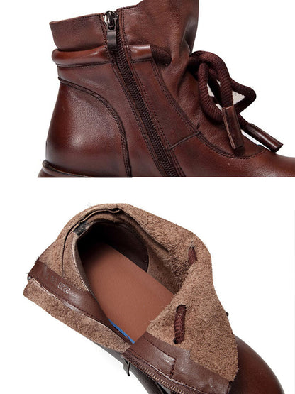Women Vintage Winter Leather Spliced Platform Boots
