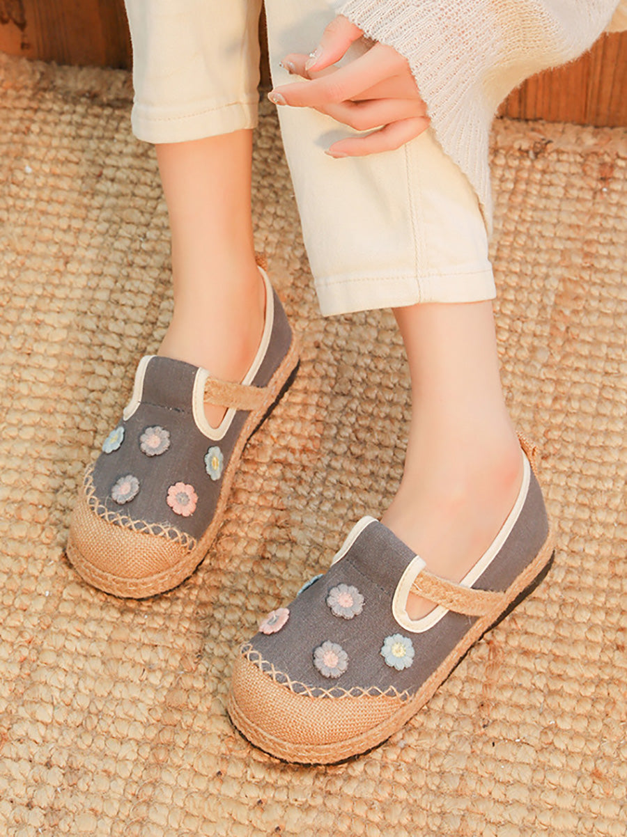 Women Artsy Summer Flower Embroidery Linen Shoes