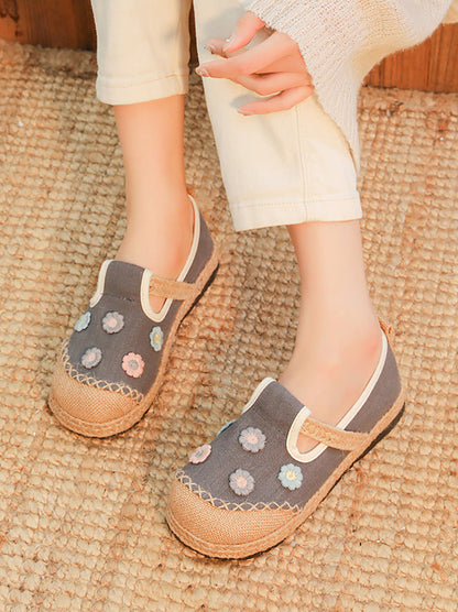 Women Artsy Summer Flower Embroidery Linen Shoes