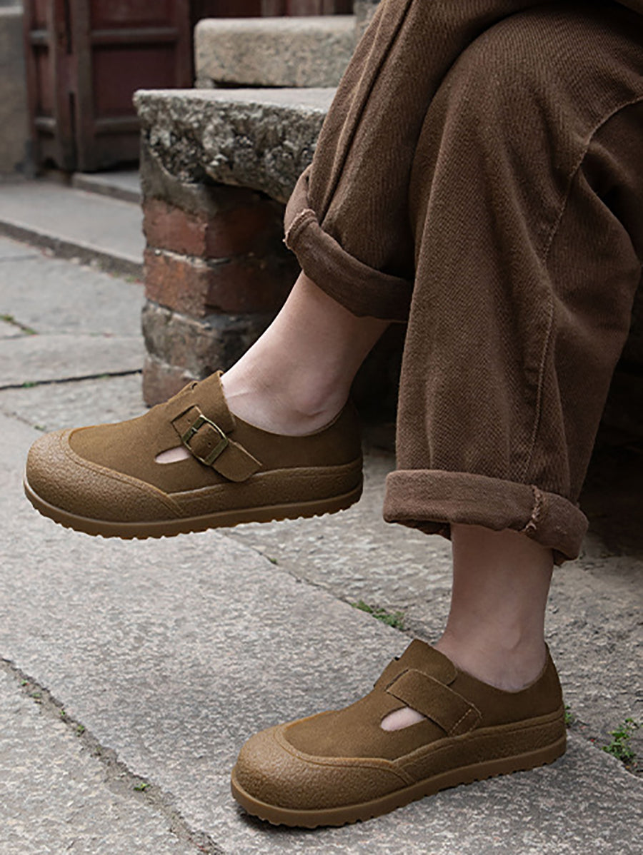 Women Summer Retro Genuine Suede Leather Flat Shoes