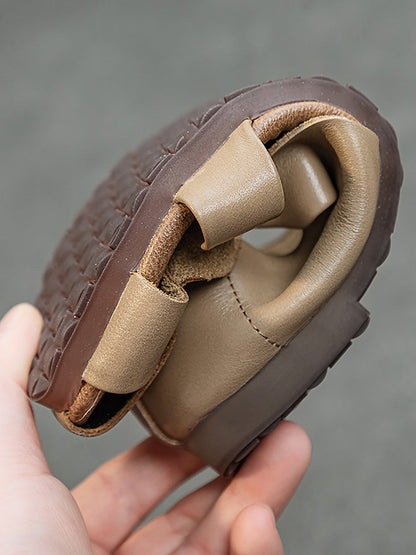 Women Summer Solid Vintage Leather Hollow Out Soft Shoes