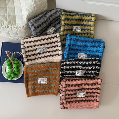 Bufanda De Lana Para Mujer Con Patrón De Raya, Teñida De Negro, Ideal Para Otoño E Invierno