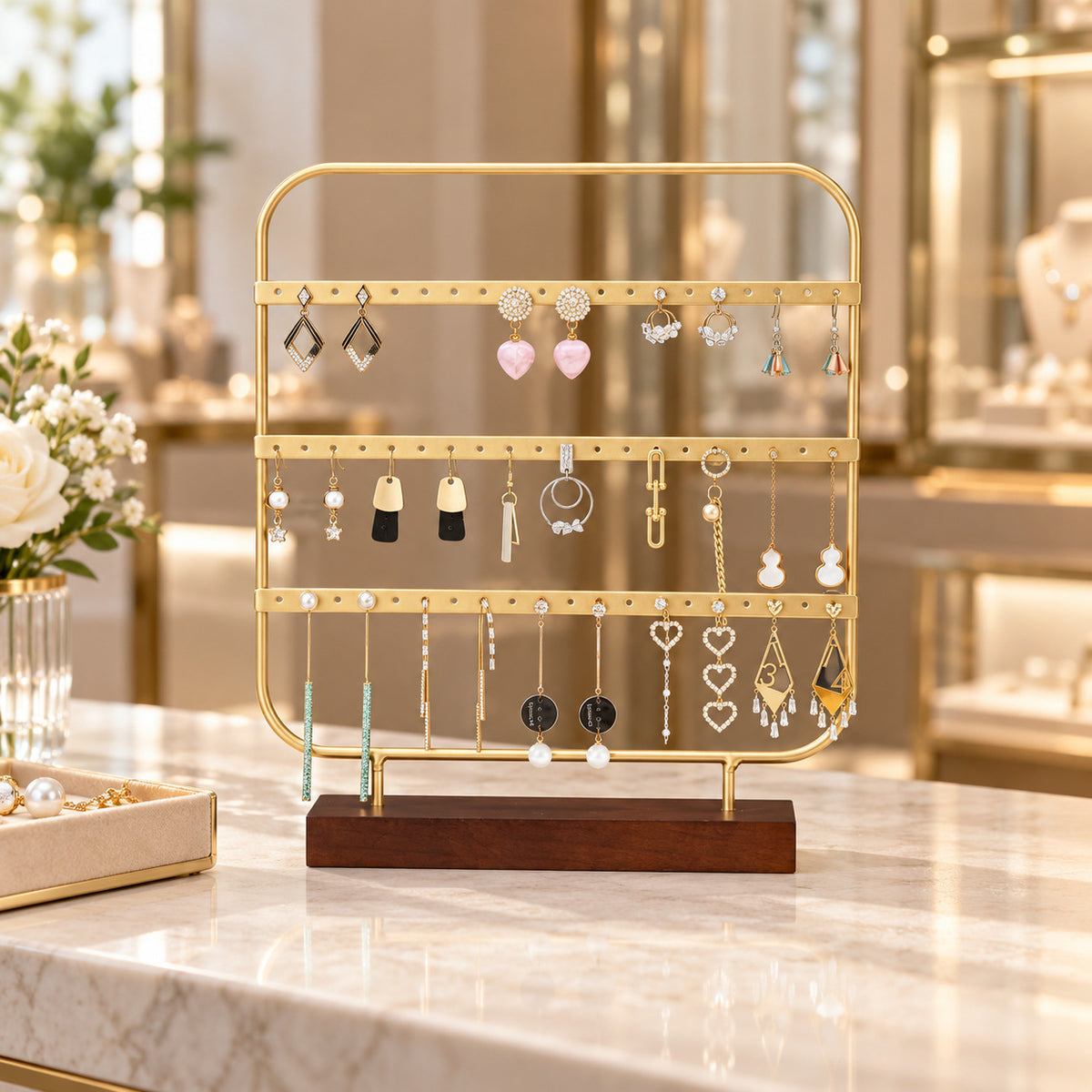 Soporte De Exhibición De Pendientes De Metal En Estilo Moderno, Disponible En Color Blanco Para Joyería