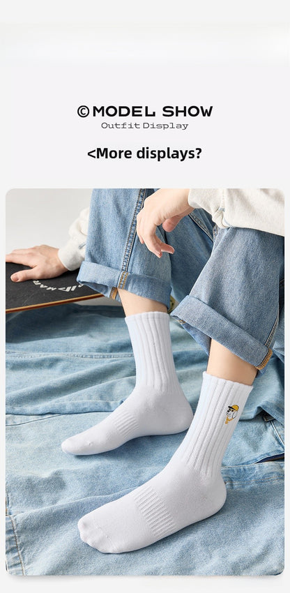 Medias Deportivas De Algodón Para Hombres Con Diseño De Letra, Transpirables, Ideales Para Otoño E Invierno