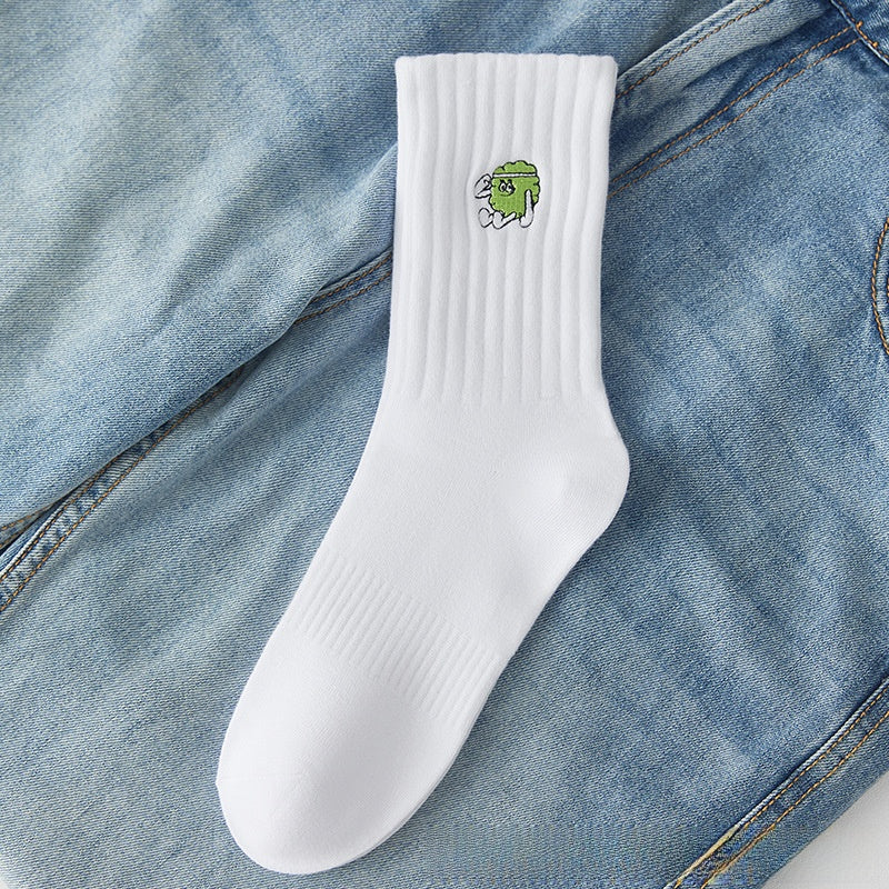 Medias Deportivas De Algodón Para Hombres Con Diseño De Letra, Transpirables, Ideales Para Otoño E Invierno