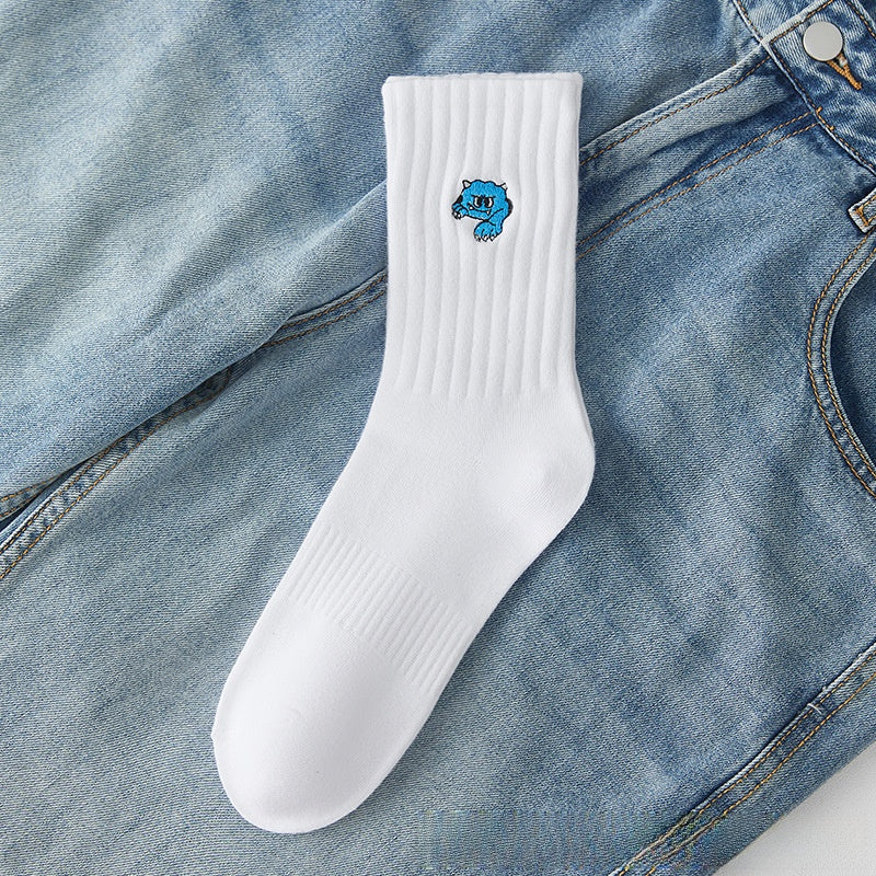 Medias Deportivas De Algodón Para Hombres Con Diseño De Letra, Transpirables, Ideales Para Otoño E Invierno