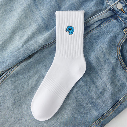 Medias Deportivas De Algodón Para Hombres Con Diseño De Letra, Transpirables, Ideales Para Otoño E Invierno