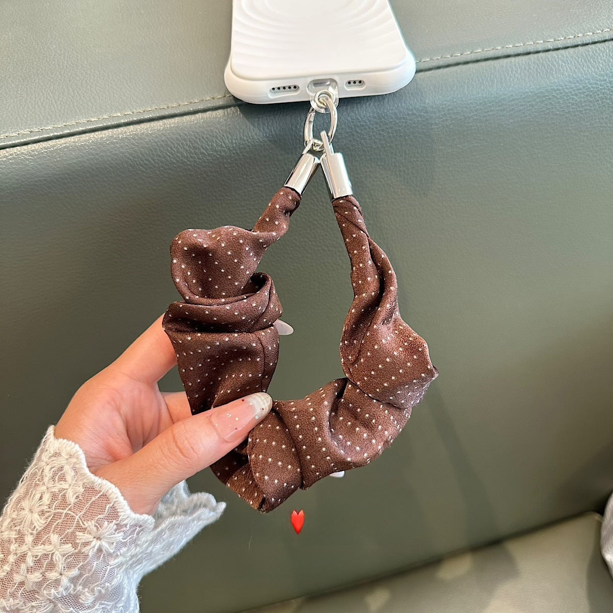 Botón Metálico Artesanal Con Soga En Patrón De Lunares Para Señora, Cadena De Telefonía Móvil En Vino Rojo