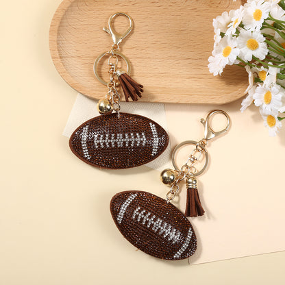 Llaveros De Diamantes De Imitación Con Patrón De Rugby En Cuero Sintético, Estilo Moderno Para Colgar