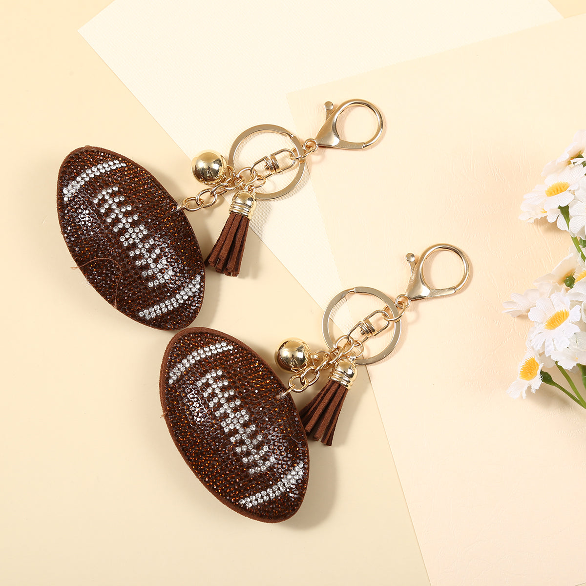Llaveros De Diamantes De Imitación Con Patrón De Rugby En Cuero Sintético, Estilo Moderno Para Colgar