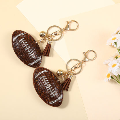 Llaveros De Diamantes De Imitación Con Patrón De Rugby En Cuero Sintético, Estilo Moderno Para Colgar