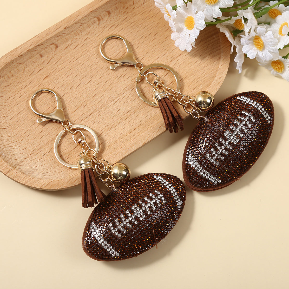 Llaveros De Diamantes De Imitación Con Patrón De Rugby En Cuero Sintético, Estilo Moderno Para Colgar