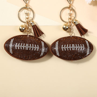 Llaveros De Diamantes De Imitación Con Patrón De Rugby En Cuero Sintético, Estilo Moderno Para Colgar