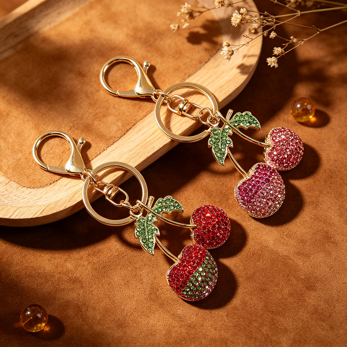 Llaveros De Diamantes De Imitación Con Patrón De Cereza En Aleación, Estilo Moderno, Colgantes Decorativos
