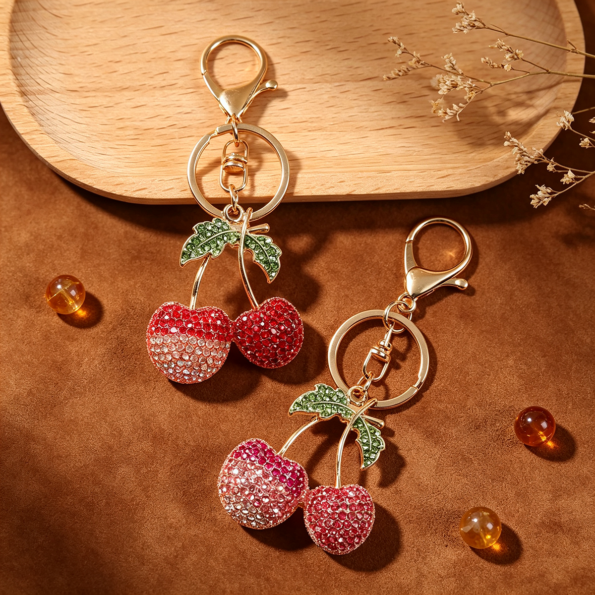 Llaveros De Diamantes De Imitación Con Patrón De Cereza En Aleación, Estilo Moderno, Colgantes Decorativos