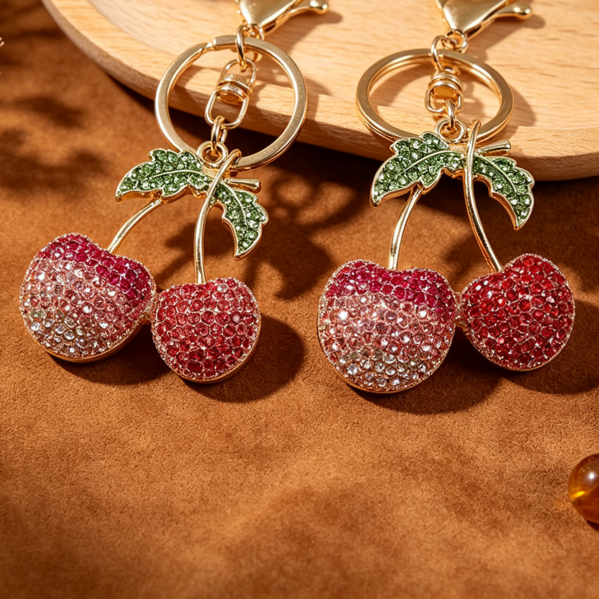 Llaveros De Diamantes De Imitación Con Patrón De Cereza En Aleación, Estilo Moderno, Colgantes Decorativos