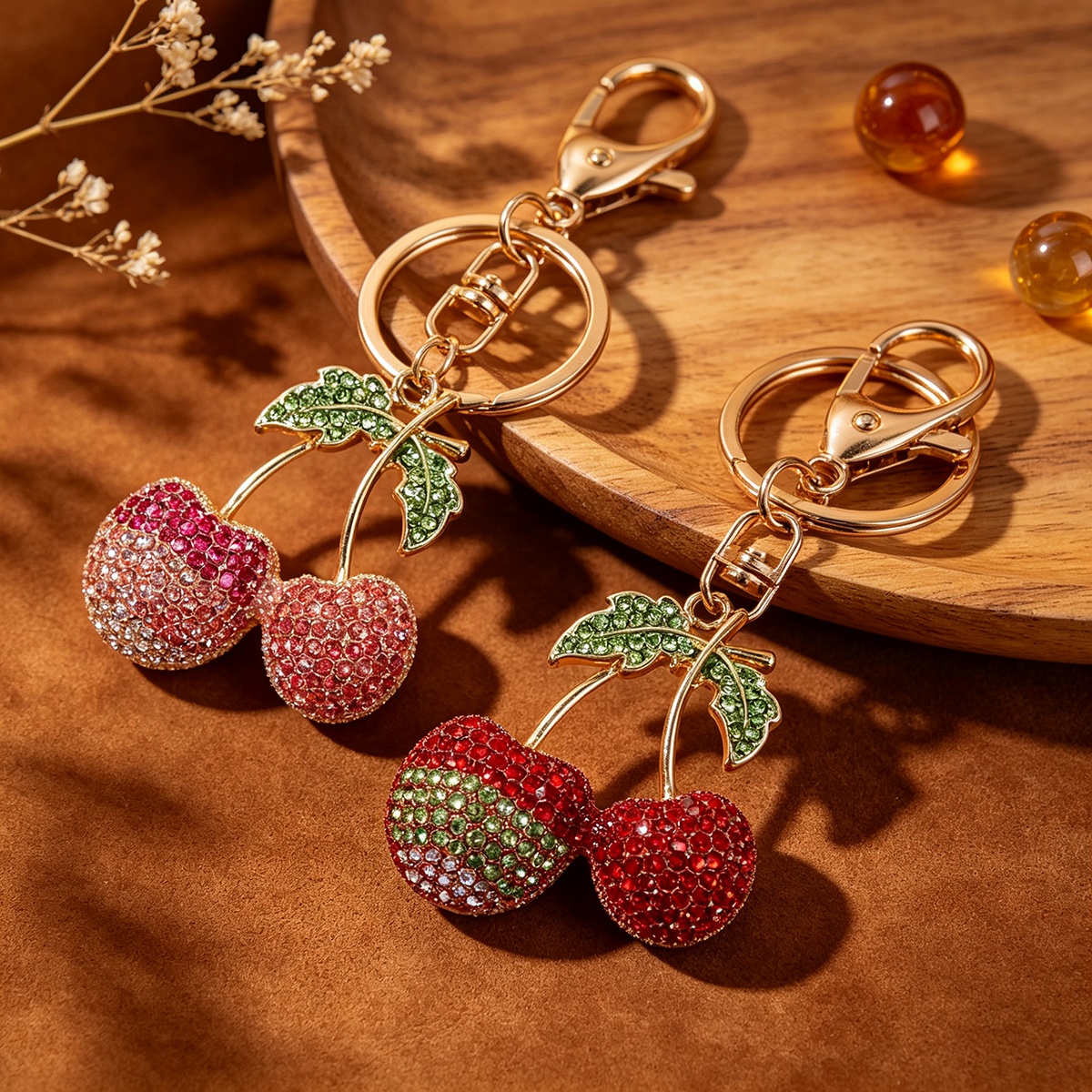 Llaveros De Diamantes De Imitación Con Patrón De Cereza En Aleación, Estilo Moderno, Colgantes Decorativos