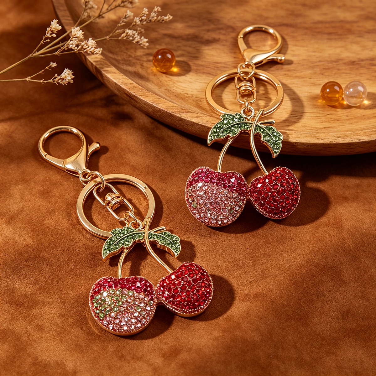 Llaveros De Diamantes De Imitación Con Patrón De Cereza En Aleación, Estilo Moderno, Colgantes Decorativos