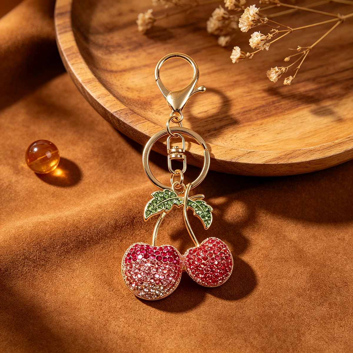 Llaveros De Diamantes De Imitación Con Patrón De Cereza En Aleación, Estilo Moderno, Colgantes Decorativos