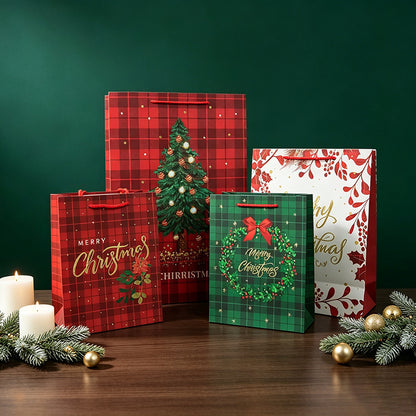 Bolsas De Regalo De Papel Para Navidad En Color Oro, Ideales Para Fiestas Navideñas