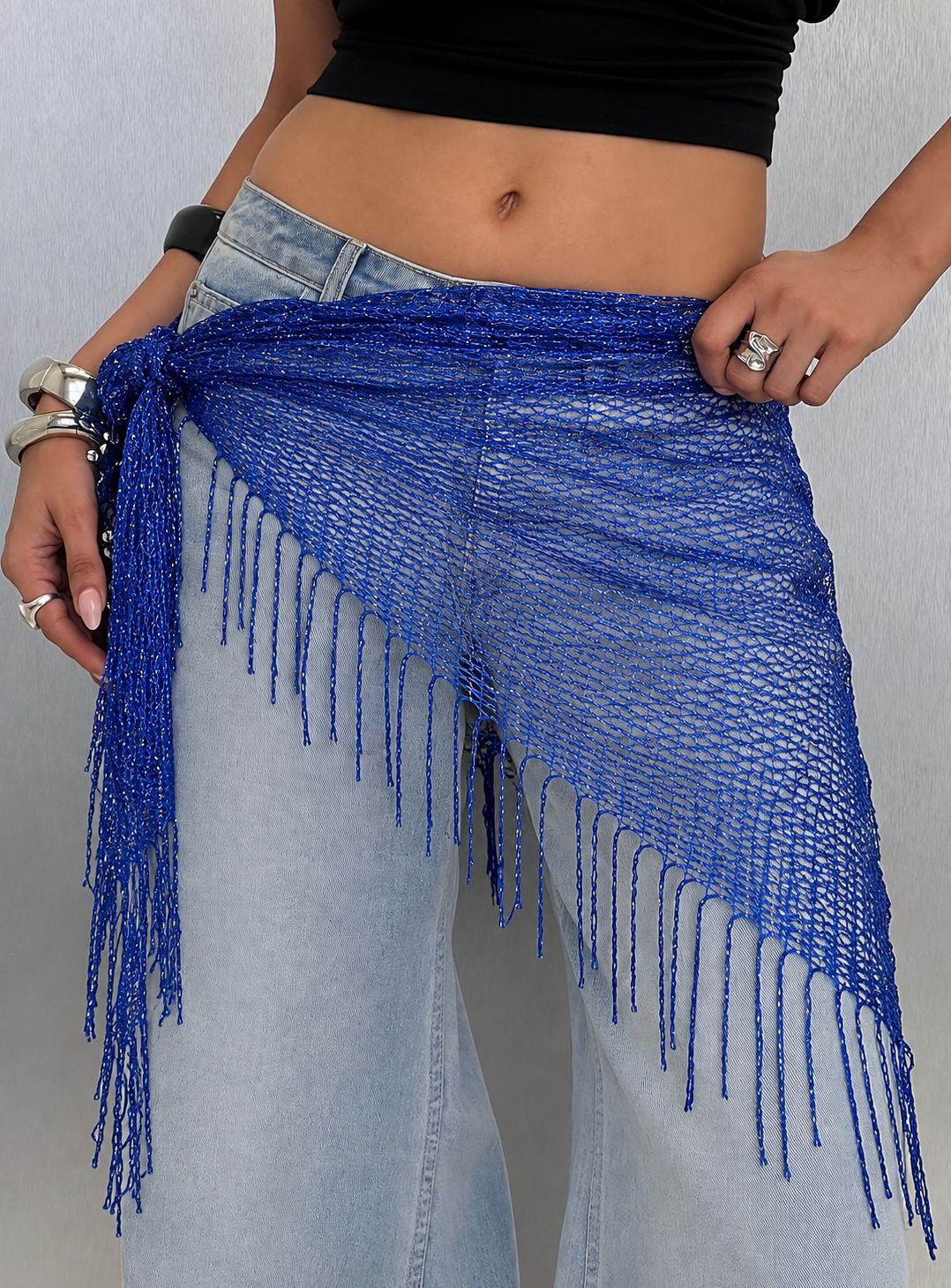 Bufanda Triangular Para Mujer Con Patrón De Borla En Color Oro, Ideal Para Primavera