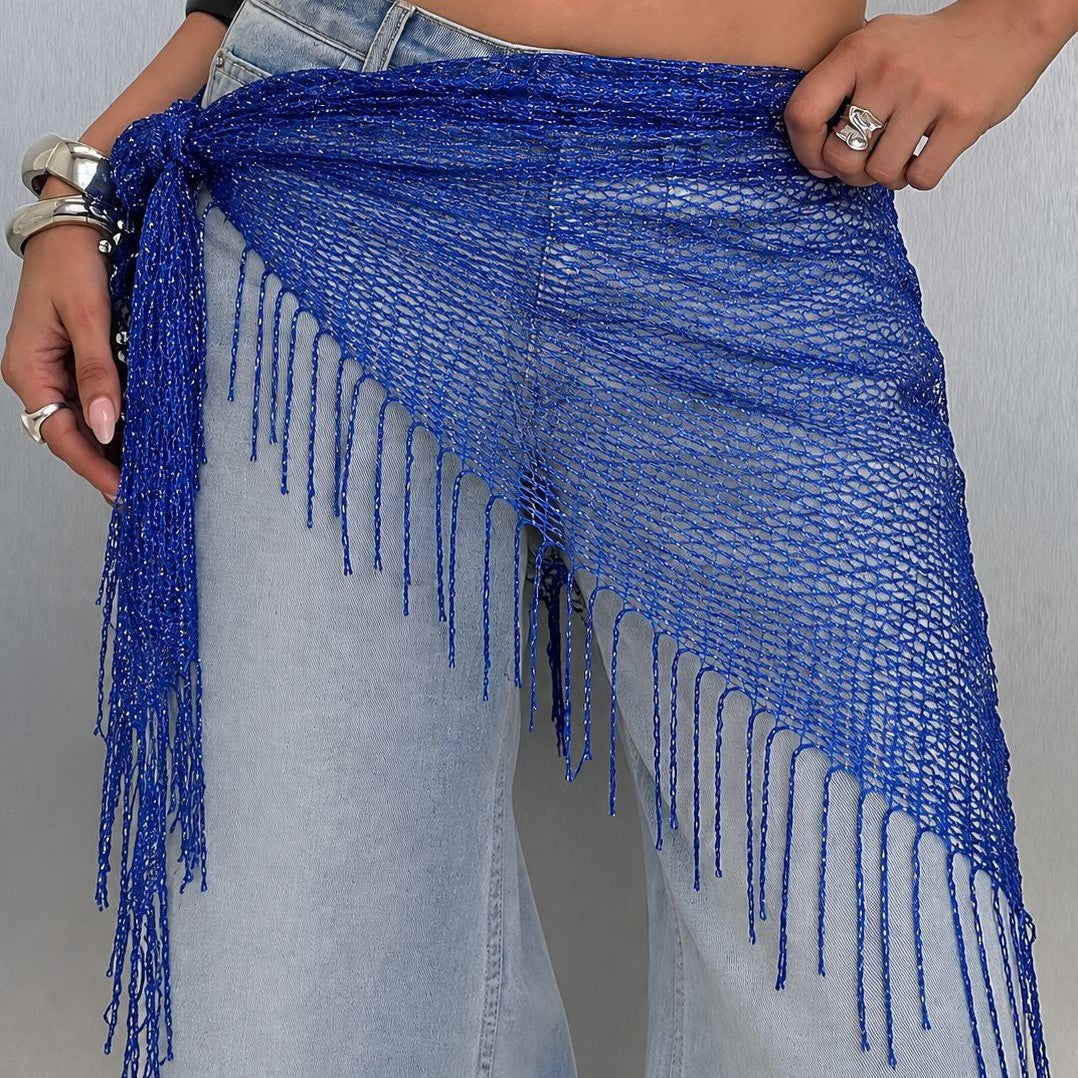 Bufanda Triangular Para Mujer Con Patrón De Borla En Color Oro, Ideal Para Primavera