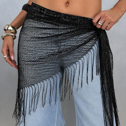 Bufanda Triangular Para Mujer Con Patrón De Borla En Color Oro, Ideal Para Primavera