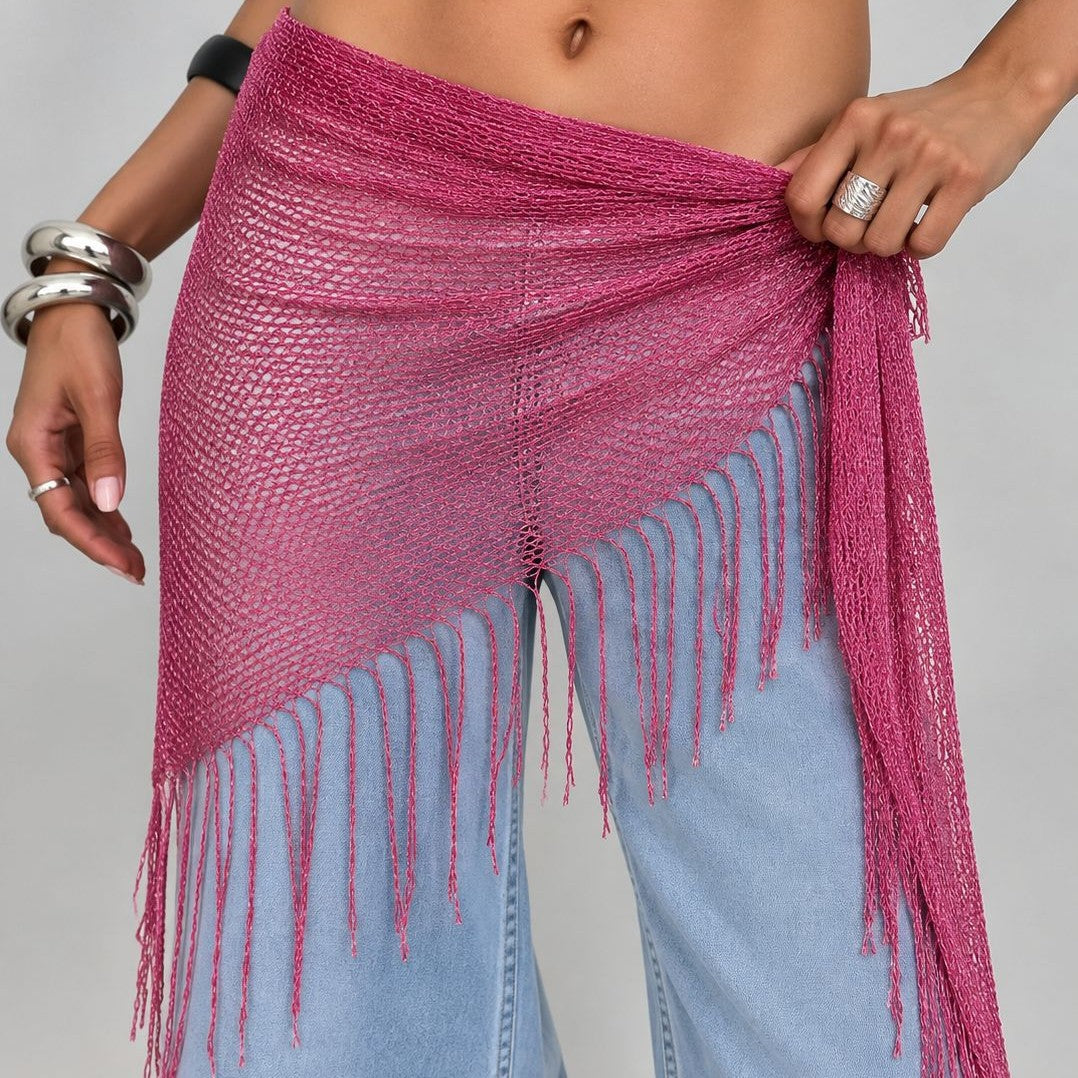Bufanda Triangular Para Mujer Con Patrón De Borla En Color Oro, Ideal Para Primavera