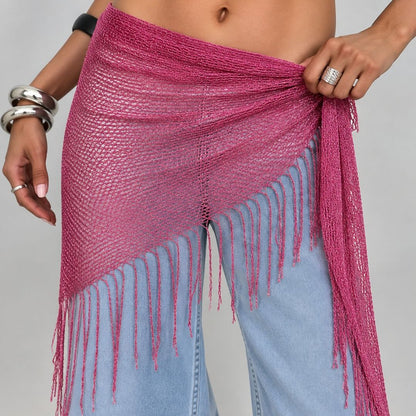 Bufanda Triangular Para Mujer Con Patrón De Borla En Color Oro, Ideal Para Primavera
