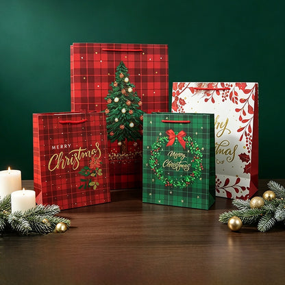 Bolsas De Regalo De Papel Para Navidad En Color Oro, Ideales Para Fiestas Navideñas