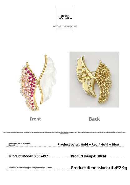Broche De Mariposa De Cobre Con Baño De Oro Y Incrustaciones De Nácar.