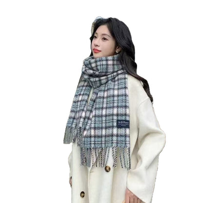 Bufanda Unisex De Poliéster Con Patrón Enrejado En Azul, Ideal Para Otoño E Invierno