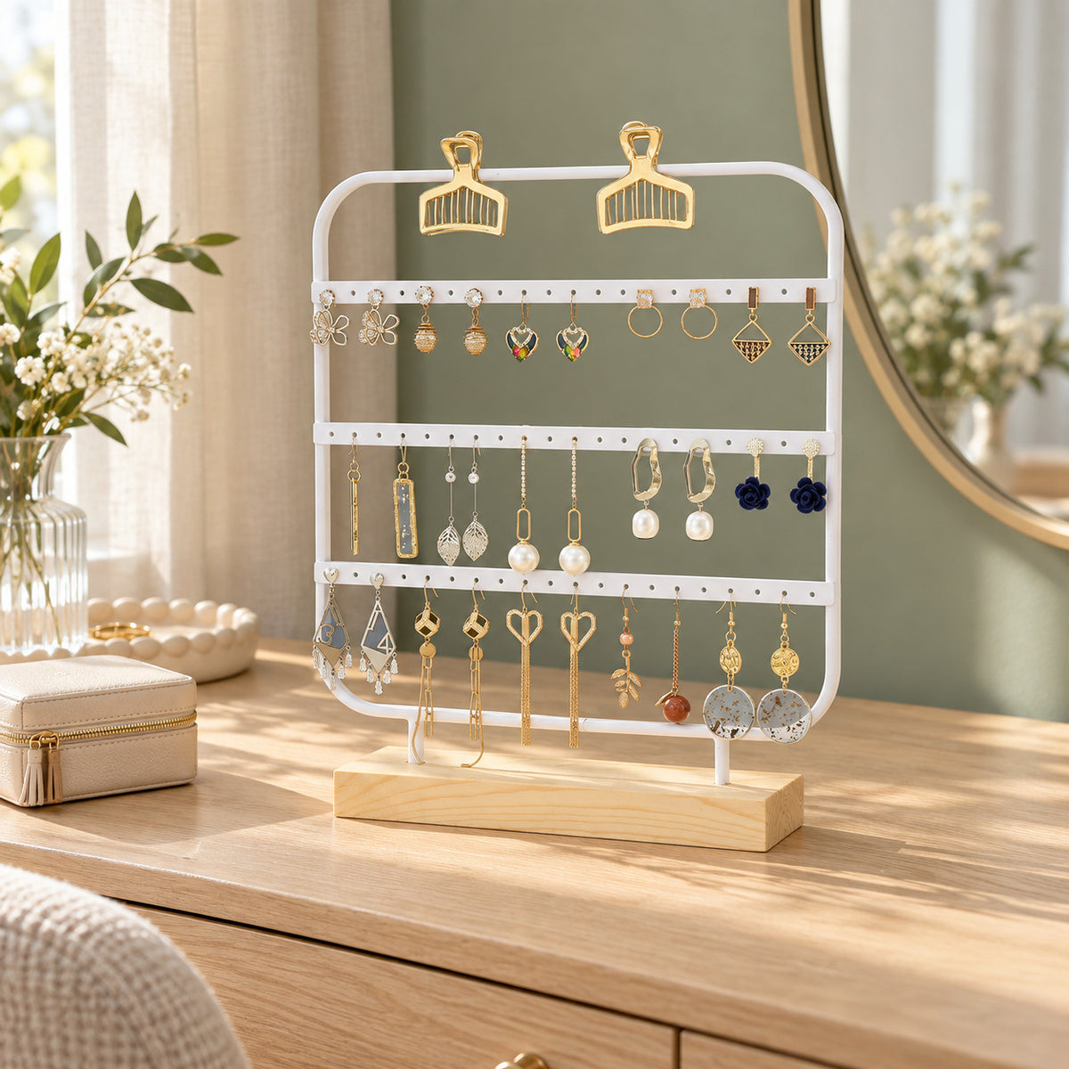 Soporte De Exhibición De Pendientes De Metal En Estilo Moderno, Disponible En Color Blanco Para Joyería