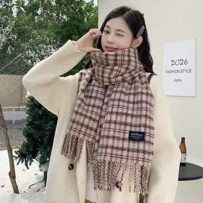 Bufanda Unisex De Poliéster Con Patrón Enrejado En Azul, Ideal Para Otoño E Invierno